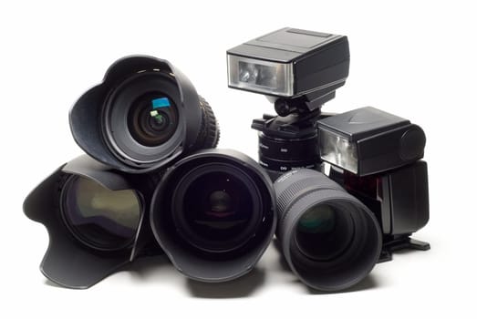 Photographic equipment isolated on a white background.