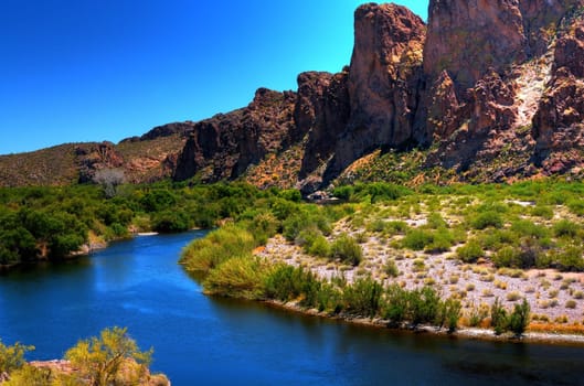 River in the winter Arizona desert mountains