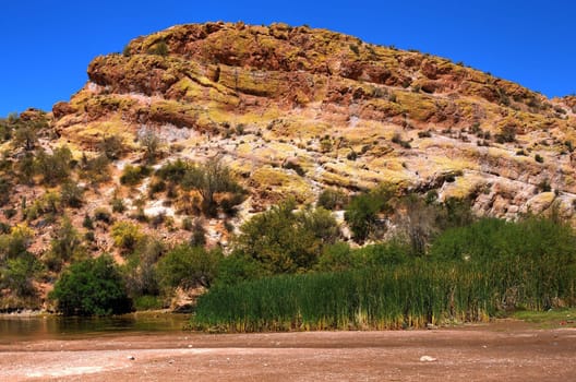Colorful desert mountain during late afternoon sun
