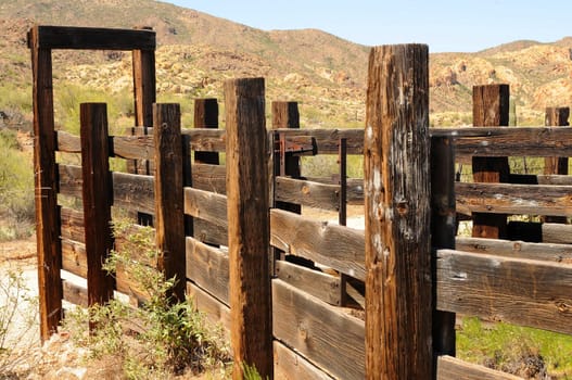 Old Arizona corral in the desert mountains