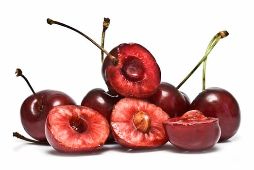 Fresh cherries isolated on a white background.