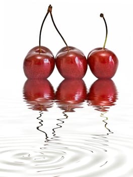 Fresh cherries isolated on a white background.