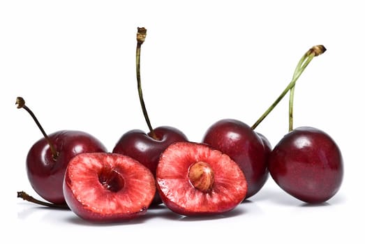 Fresh cherries isolated on a white background.