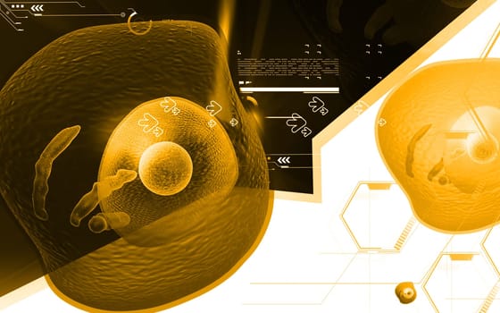 Digital illustration of human cell in colour background