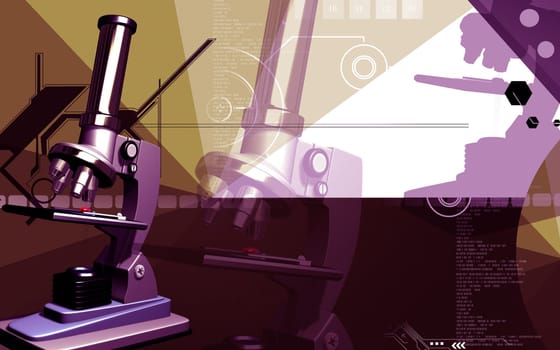 Digital illustration of microscope in colour background