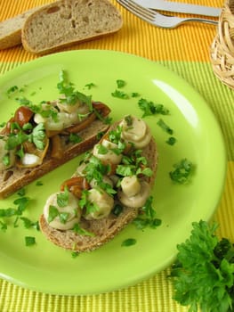 Mushroom salad on bread