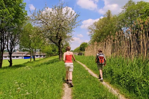 Hiking on the Ludwig Canal near Berching,Bavaria,Germany