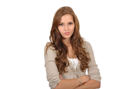 Young woman in defensive posture