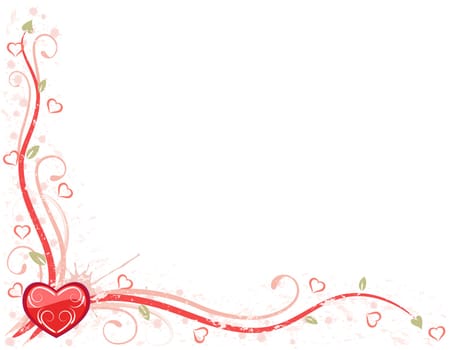 Valentine Day grungy card with red heart. Over white background.