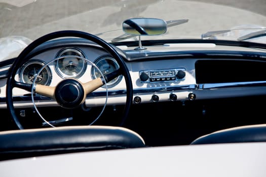 Close view of an Italian classic seventies car parked.