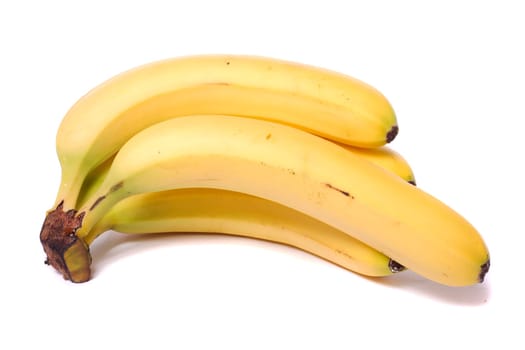 Close up view of a bunch of bananas isolated on a white background.