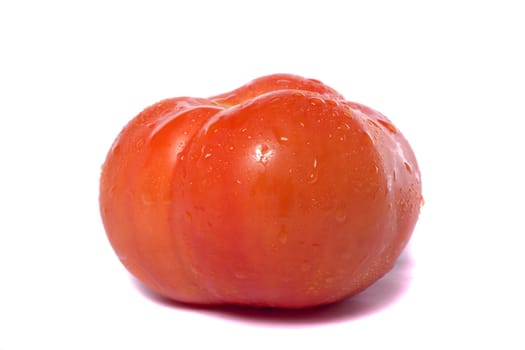 Close up view of lonely red tomato isolated on a white background.