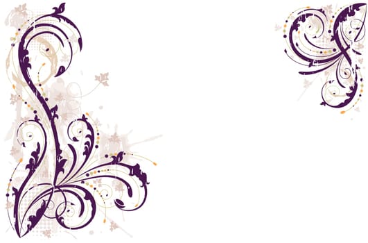Grunge floral background in shades of purple.