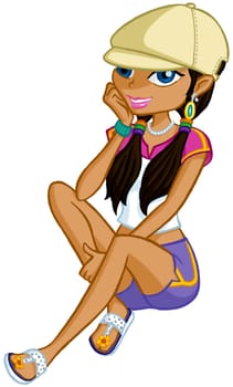 a digitally illustrated colorful pretty girl
