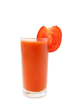 Healthy drinks - glass of fresh tomato juice. Isolated on white background.