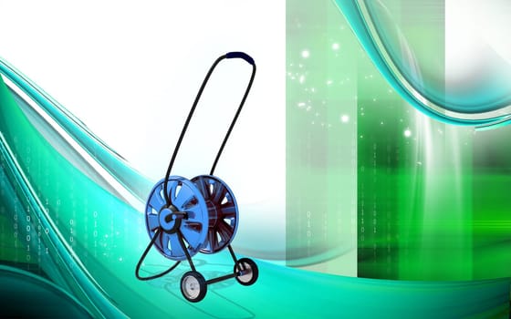 Digital illustration of hose reel trolley in colour background