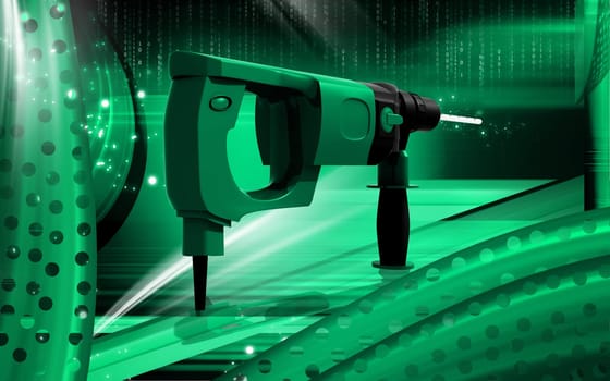 Digital illustration of hammer drill in colour background