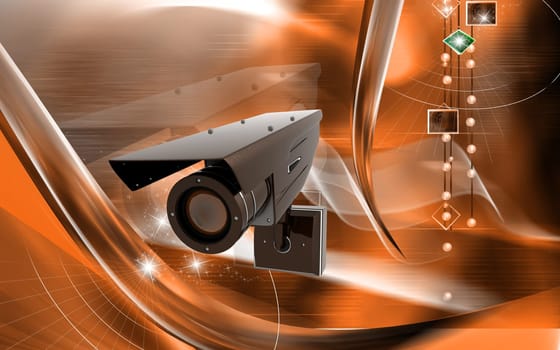 Digital illustration of security camera in colour background