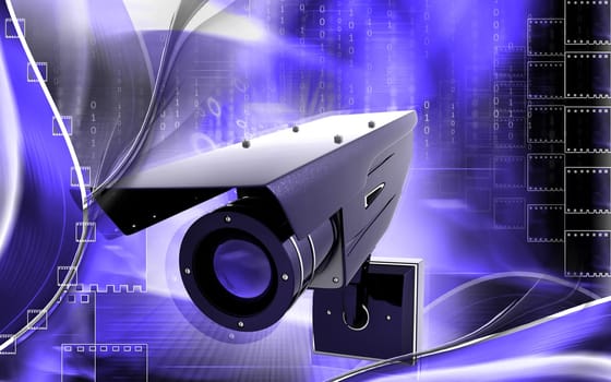Digital illustration of security camera in colour background