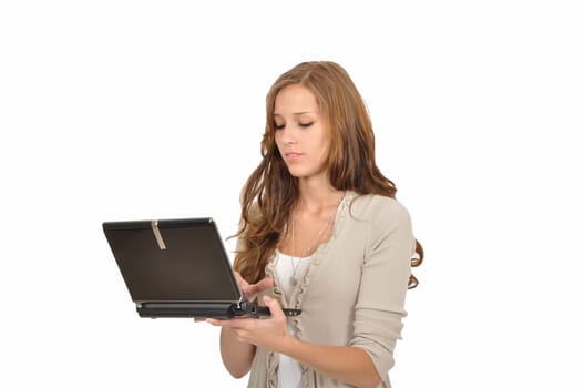Female student typing on the netbook