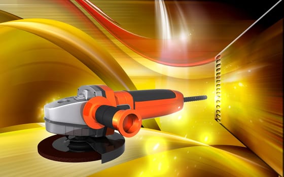 Digital illustration of angle grinder in colour background