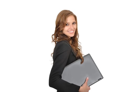 Young woman with laptop sideways