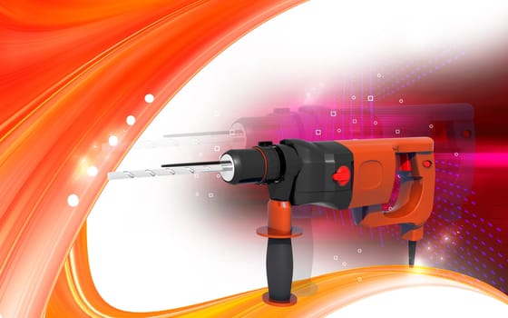 Digital illustration of hammer drill in colour background