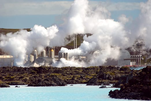 View of industry to exploit geothermal energy near the Blue Lagoon in Reykjavik