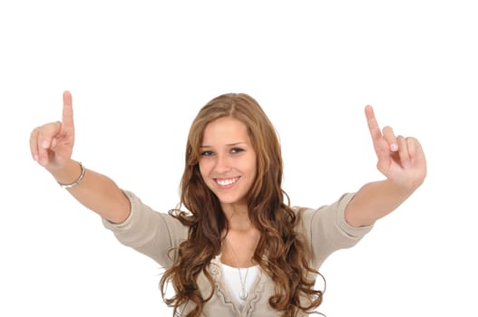 Female student raises finger