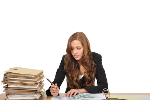 Businesswoman editing construction drawing