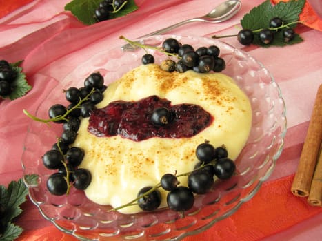 Dessert with berries in cassis