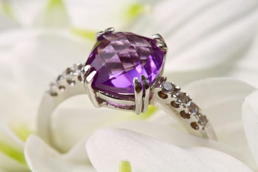 engagement ring and flower composition