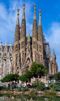 Facade Sagrada Familia Barcelona Spain, belongs to the work of Gaudí, without cranes