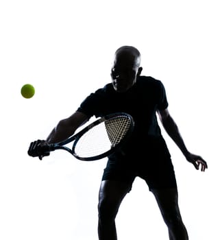 man african afro american playing tennis player backhand, on studio isolated on white background