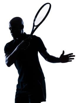 man african afro american playing tennis player forehand on studio isolated on white background