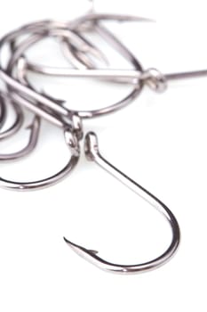 a macro shot of fishing hooks