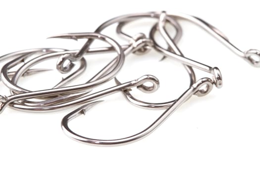 a macro shot of fishing hooks