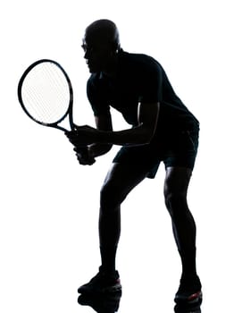 man african afro american playing tennis player on studio isolated on white background