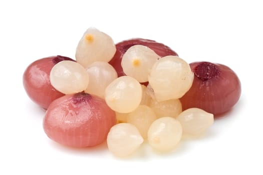 Pickled onion pile isolated over white background