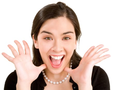 This is the expression of a woman winning something big.