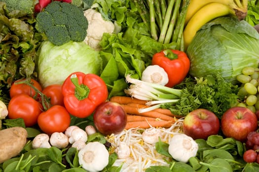 This is a close-up of vegetables and fruits.