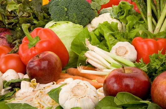 This is a close-up of vegetables and fruits.