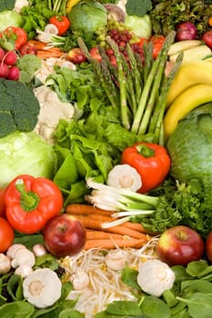 This is a close-up of vegetables and fruits.