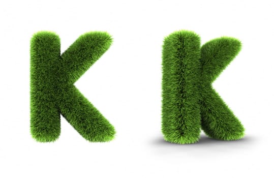 Grass letter k, isolated on white background