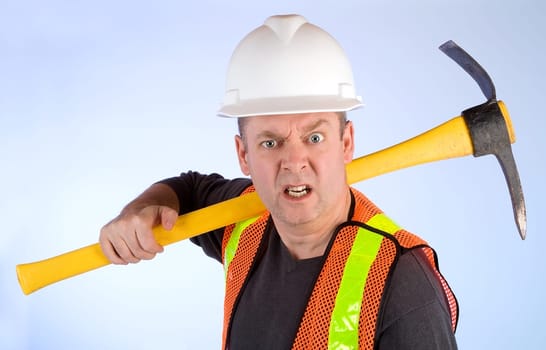 A contruction worker is mad about something.