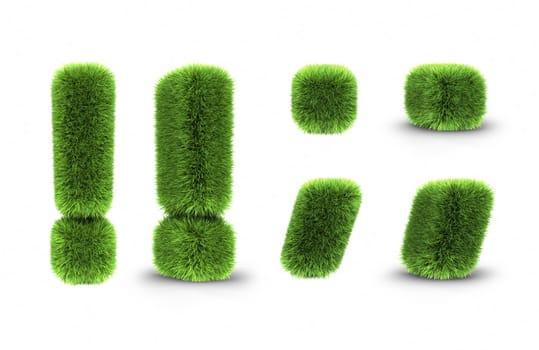Grass interjection, dot and comma, isolated on white background
