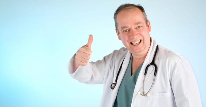 Doctor is giving his approval with his thumbs up