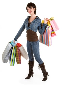 A proud young woman is on a shopping spree.