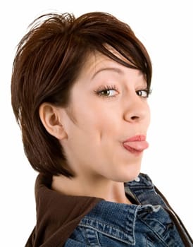 Closeup of woman sticking out her tongue