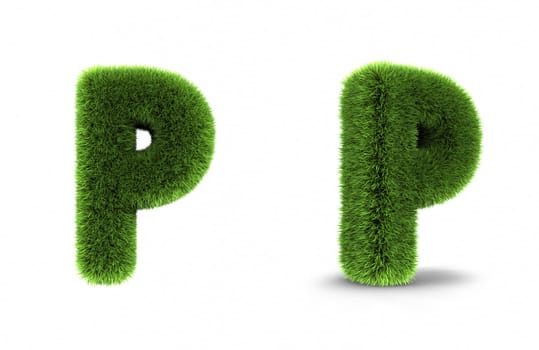 Grass letter p, isolated on white background